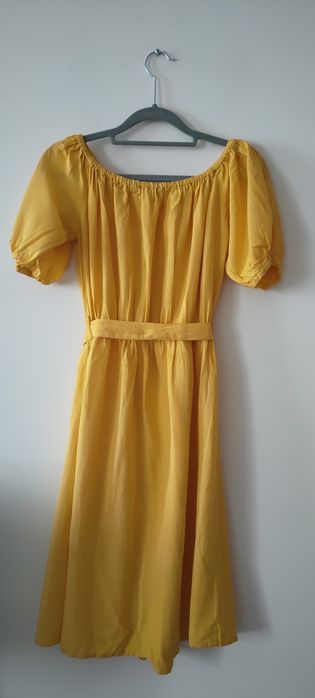 Żółta sukienka z lnem Top Secret