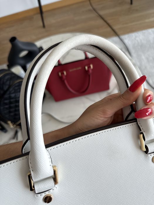 Mala bag michael kors white selma gold hardware branca safiano leather