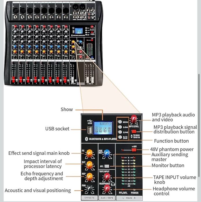 MESA (Nova em Caixa) Depusheng DA8 Misturador de áudio profissional