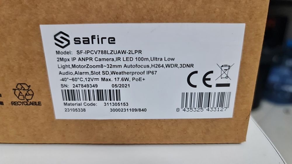 Câmara de vídeo de segurança reconhece SAFIRE