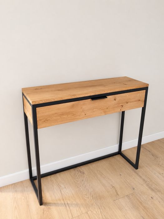 Loft konsola toaletka dębowa, konsola z szufladą dębowa 90x25x80h