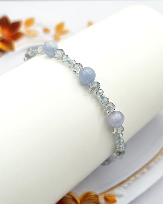 Bransoletka Akwamaryn Kamienie Naturalne & Kryształki. Lodowy Blask.