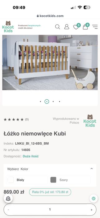 Łóżeczko niemowlęce marki Kocot Kids”KUBI”