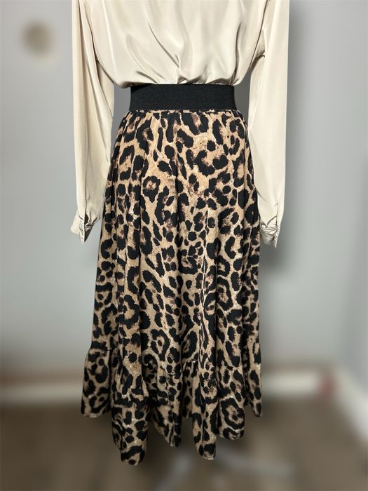 Shein spódnica maxi panterka M elastyczna talia modna stylowa