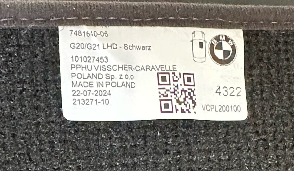 Нові коврики оригінал BMW 3 (G20,G21, F30, i-4,F34), 4 (F32,F36) велюр