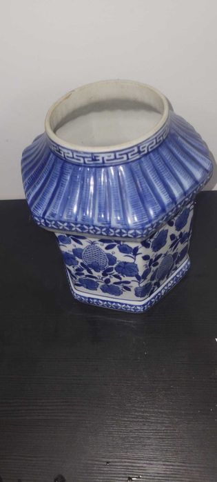 Frasco/Pote de Chá em Faiança Azul e Branca - Decoração Exclusiva
