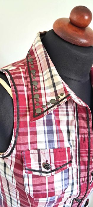 Drapowana sukienka z ćwiekami coquette M 36 krata 100% cotton