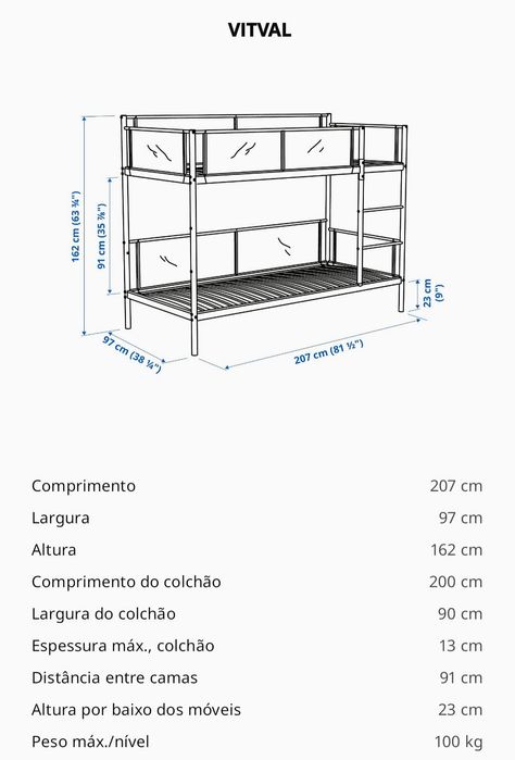 Beliche Vitval Estrutura Branco/Cinza 90*200Cm