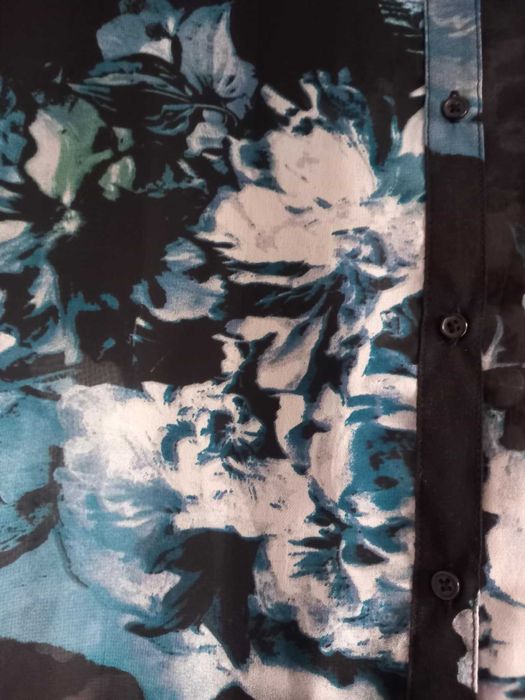 elegancka zwiewna tunika granat błękit kwiaty rozm ok UK 18-20