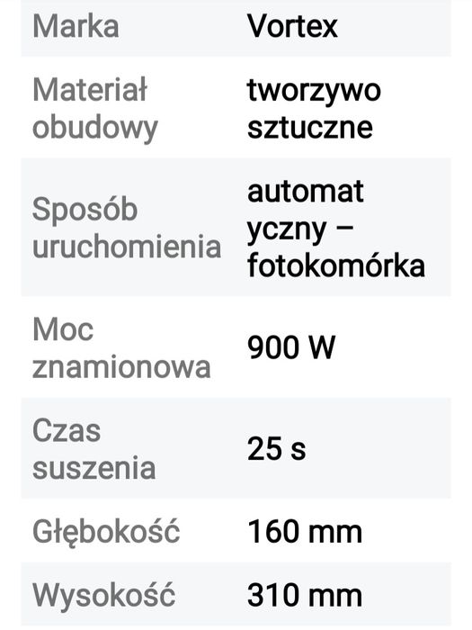 Suszarka do rąk osuszacz