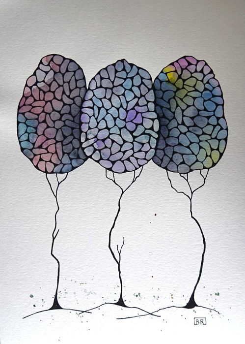 Akwarela Akwarelka Obraz pt. Drzewa - Przyjaciele 7, rozmiar A4,