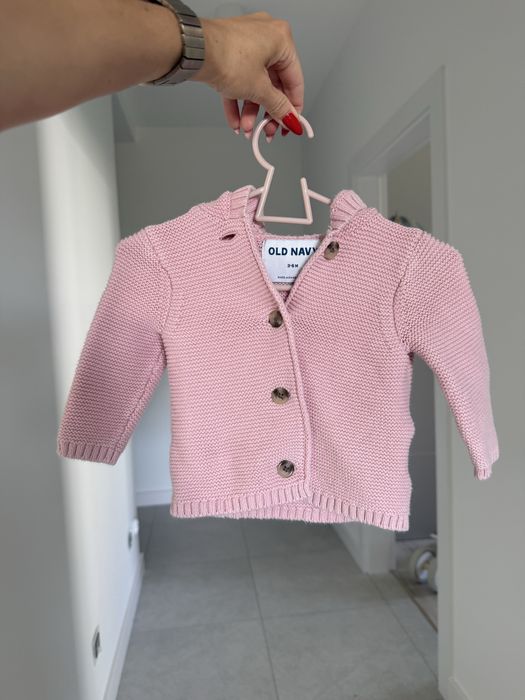 Old Navy NEXT sweterek z kapturkiem różowy na guziki 3-6 miesięcy