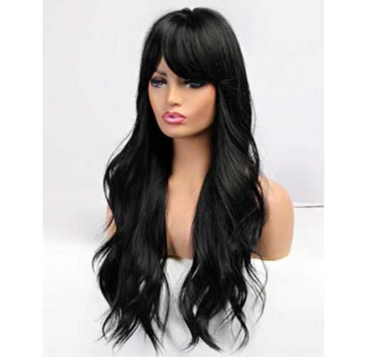 PERUKA Z GRZYWKĄ czarna długa falowana +GRATIS!