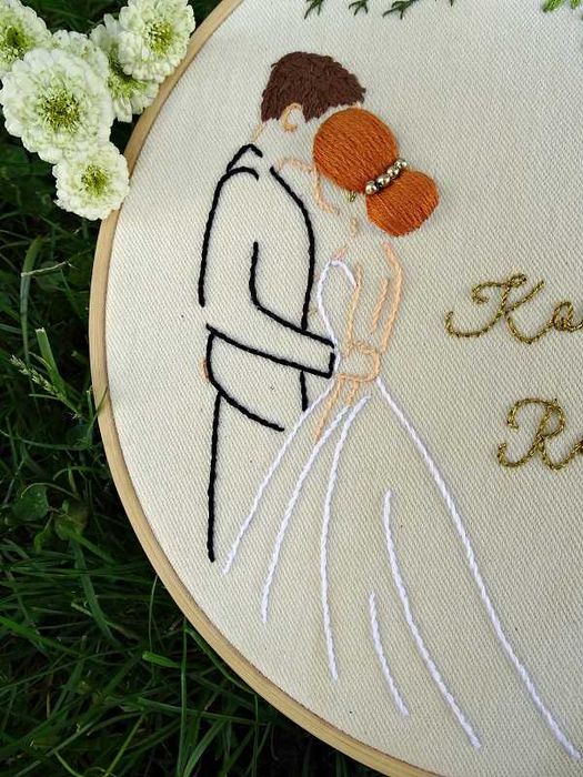 Haftowana ręcznie Pamiątka Ślubu, Prezent dla pary młodej Prezent Ślub