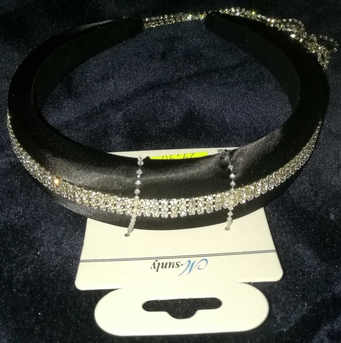 Opaska do włosów czarna łańcuszek cyrkonie wiszące NOWA