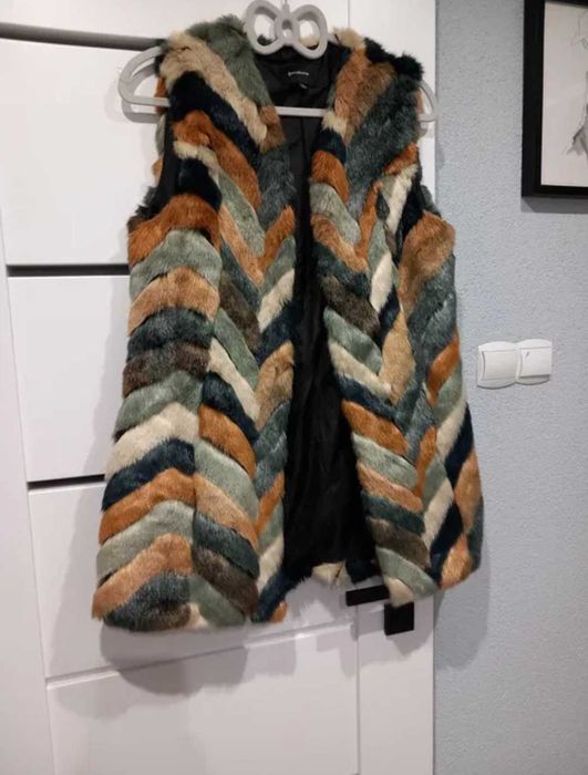Stradivarius ciepla kolorowa dluga kamizelka damska bezrekawnik