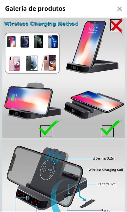 Carregador sem fio com Câmera Vigilância Oculta