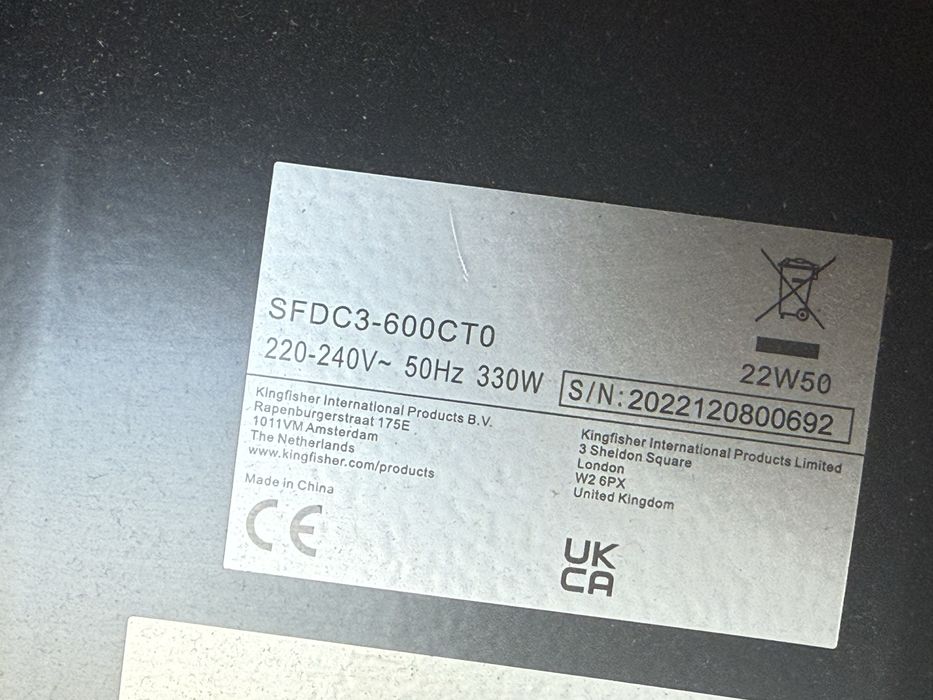 Wentylator przemysłowy Kingfisher SFDC3-600CT0 – 330W, 220–240V