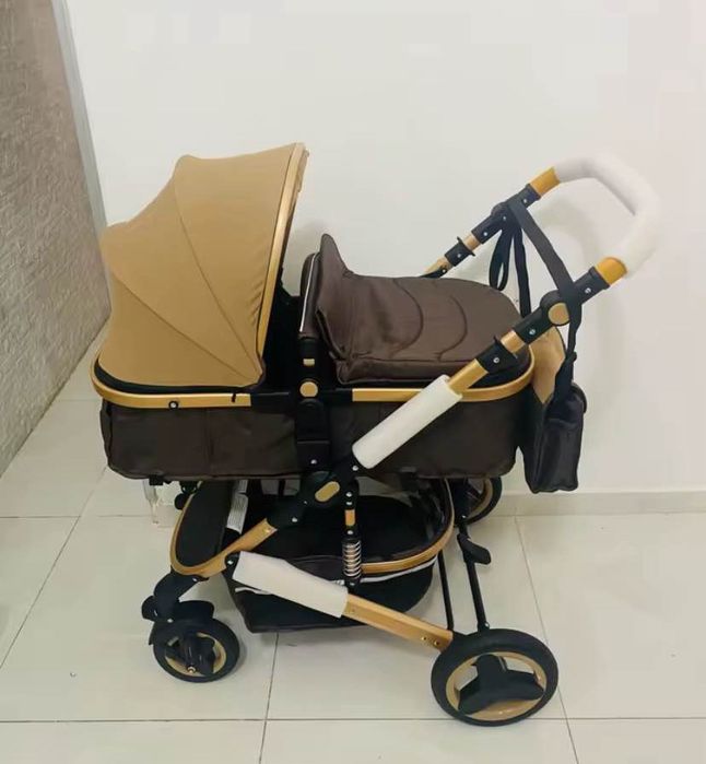 Carrinho de bebé 3 em 1 castanho - Novo