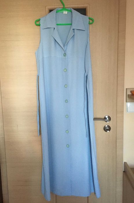 Sukienka ciążowa letnia długa maxi błękitna zapinana wiązana S M