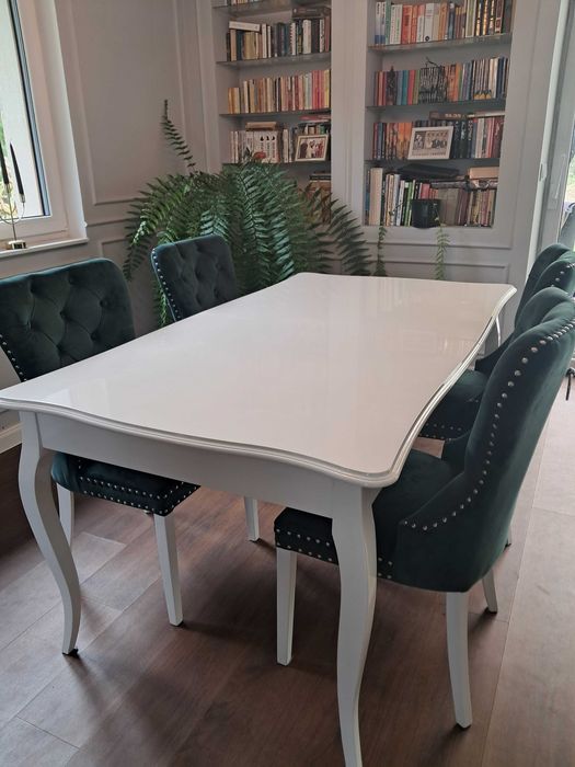 Stół biały rozkładany Shiraz Jafra elegancki, wysoki połysk.