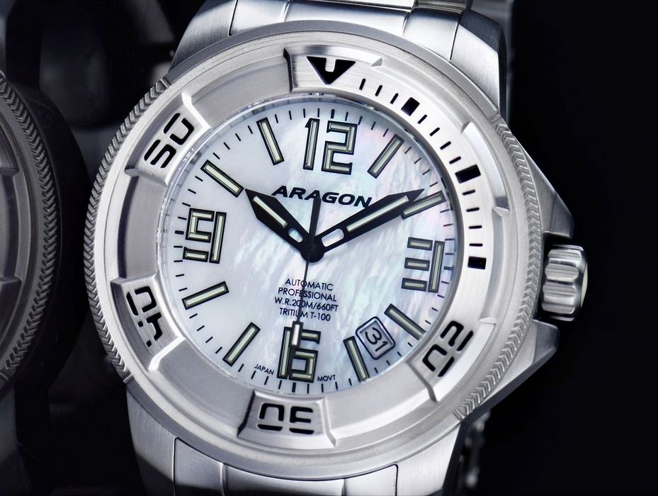 Годинник чоловічий Aragon DF-45 T100 Tritium Automatic 45 mm NH35 Sapphire 200 MT. тритієва підсвітка