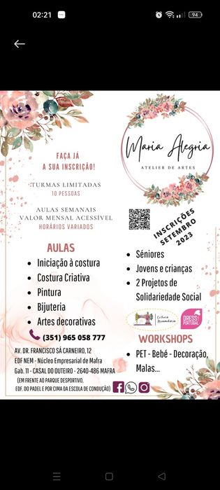 AULAS de Costura CRIATIVA em MAFRA