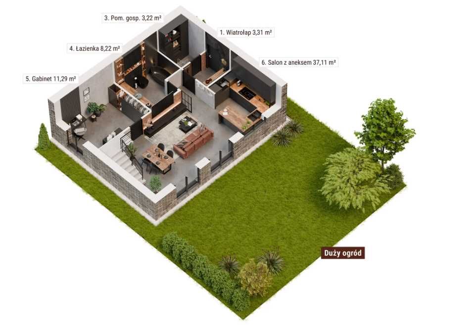 Dom z dużym ogródkiem 423m2 - 111m2 pow. użytkowej - Bawarski Styl