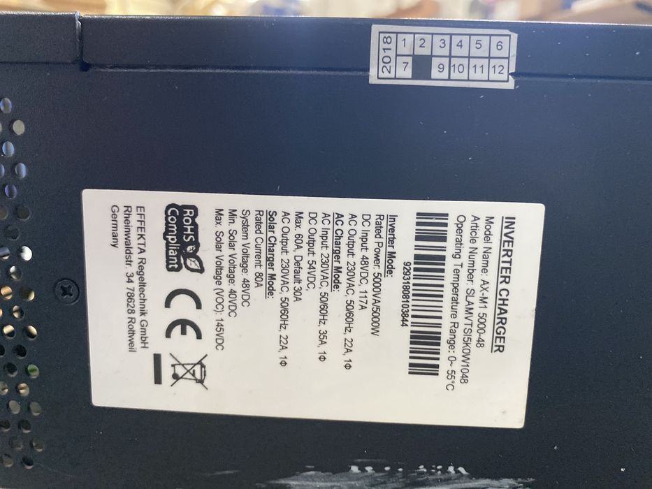 Inversor  carregador solar 5KW off grid 48V Effekta AX-M1 5000-48