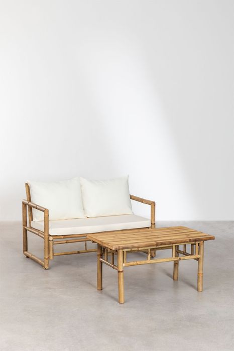 Zestaw ogrodowy z 2-osobową sofą i stolikiem kawowym 90x50 cm z bambusa Livayna