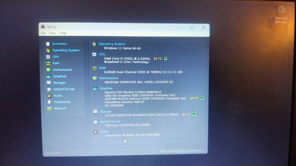 Asus X555L ( I5-5200U, 8GB RAM, 256GB SSD, GT92 2GB, até 6 Horas Bateria