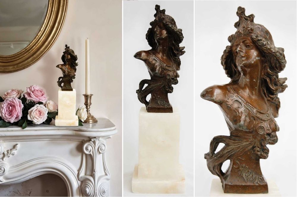 Salome rzeźba stylizowana na brąz, marmur, Francja vintage