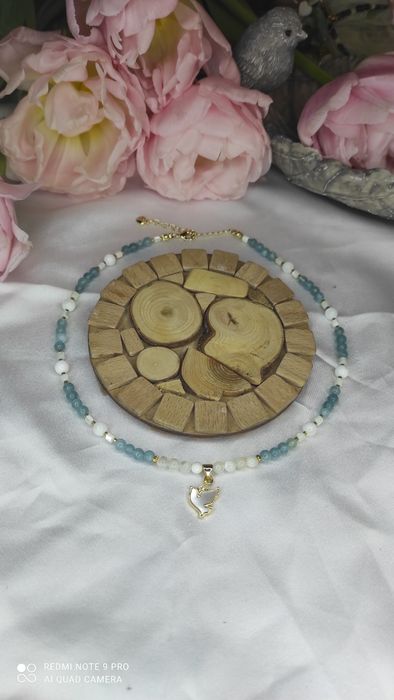 Чокер ручна робота з натурального каменю позолота з кулоном святковий