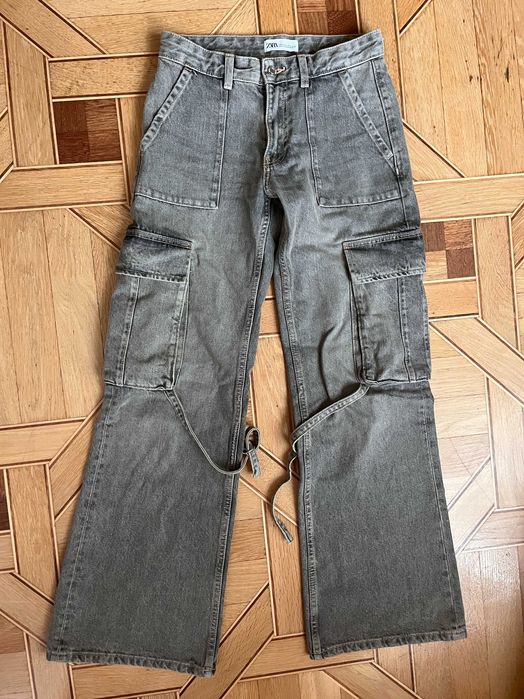 Жіночі карго джинси zara 34 розмір xs-s з кишенями широкі сірі