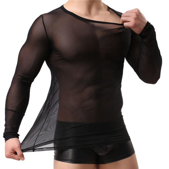 Męska przeźroczysta koszulka z siateczki - M