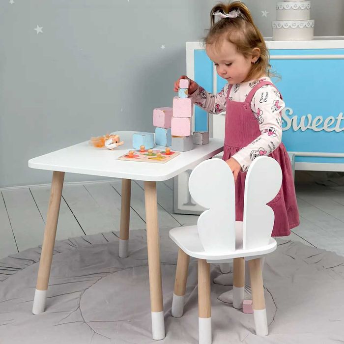 Стіл прямокутний 46х60х45 стілець метелик 26.5х26х25 столик і стільчик