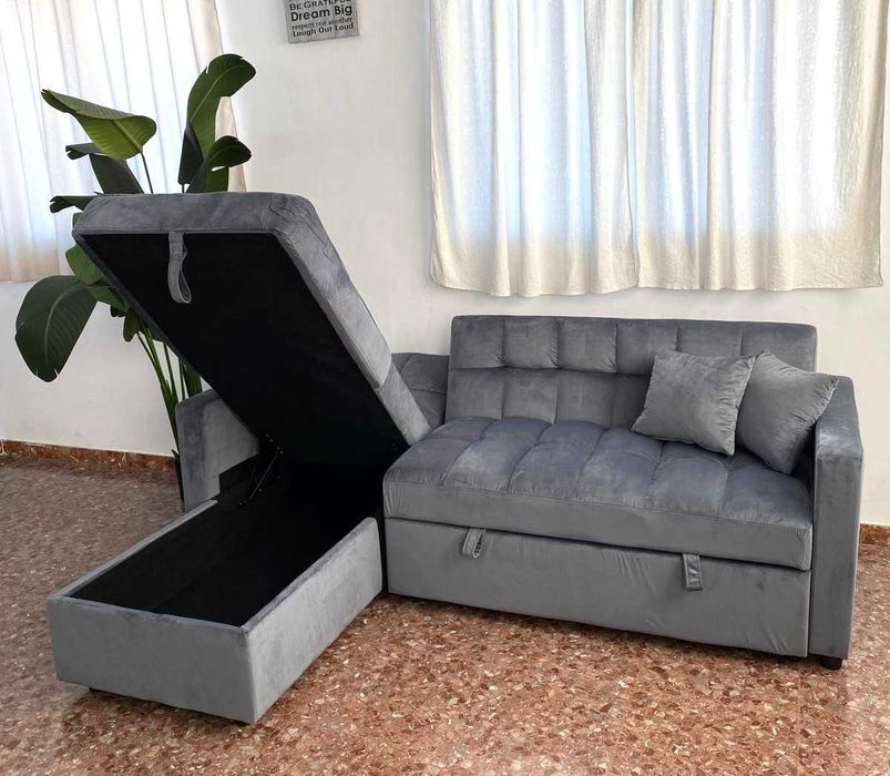 Liquidação total!! Sofá-cama, chaise longue e espaço para arrumação + portes