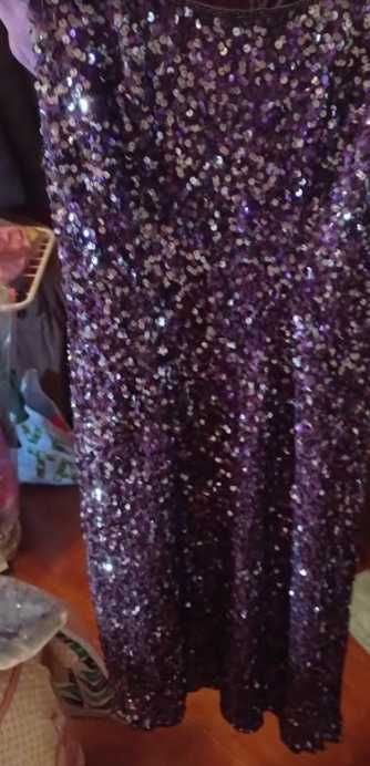 Vestido de Festa, tamanho 44 - com Lantejoulas e Casaco | Usado uma ún