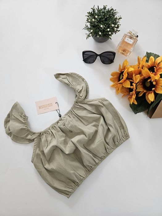Crop top hiszpanka stanik bardot khaki Missguided 34 XS
