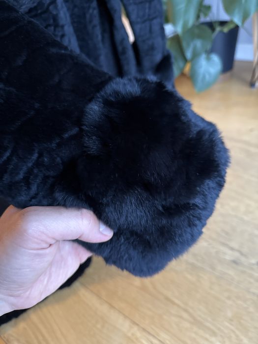 Elegancki płaszcz | Naturalne futro – królik rex | Ochnik | XS