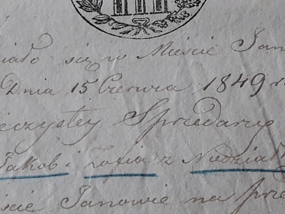 Stary dokument na urzędowym papierze zabory 1849 r