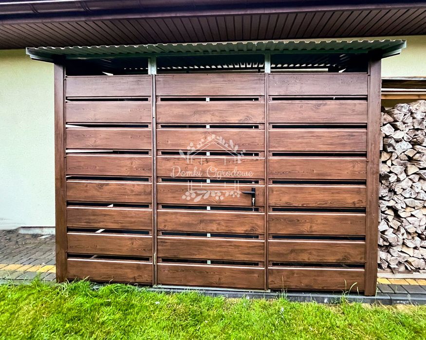 Wiata śmietnikowa 3x0,8m zabudowana panelami drewnopodobny ID807