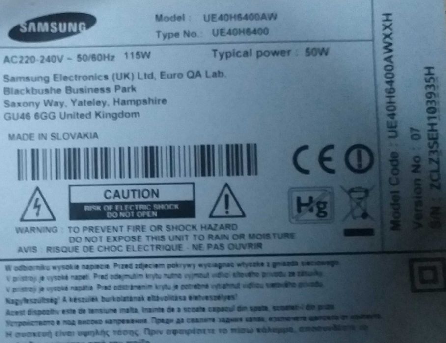 Tv samsung 40" h6400 na części.
