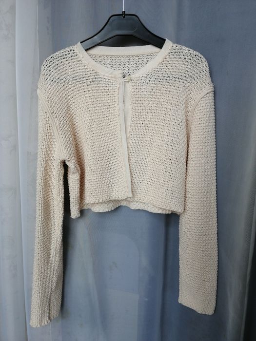 Bolero de malha crochet beje/creme - ENVIO GRÁTIS