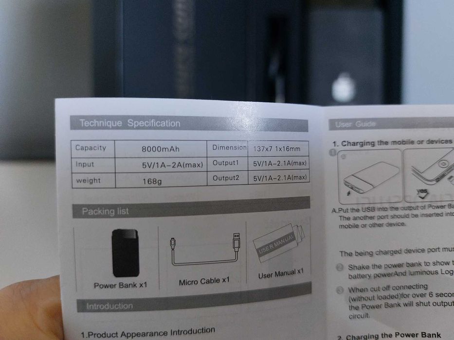 nowy powerbank 8000 mAh, czarny elegancki, Mauro Conti
