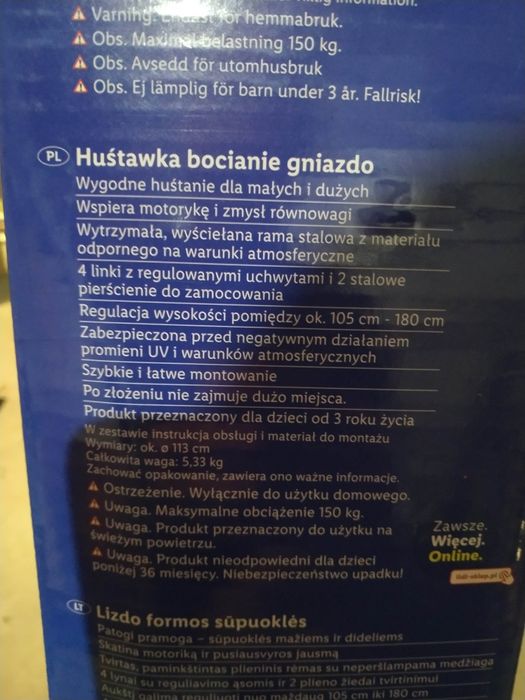 Huśtawka xxl BOCIANIE GNIAZDO 113cm OGRODOWA 150kg