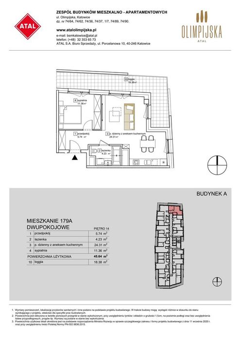 1-pokojowe mieszkanie 45m2 + loggia Bezpośrednio
