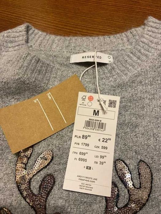 Szary Damski Sweterek Z Reniferem