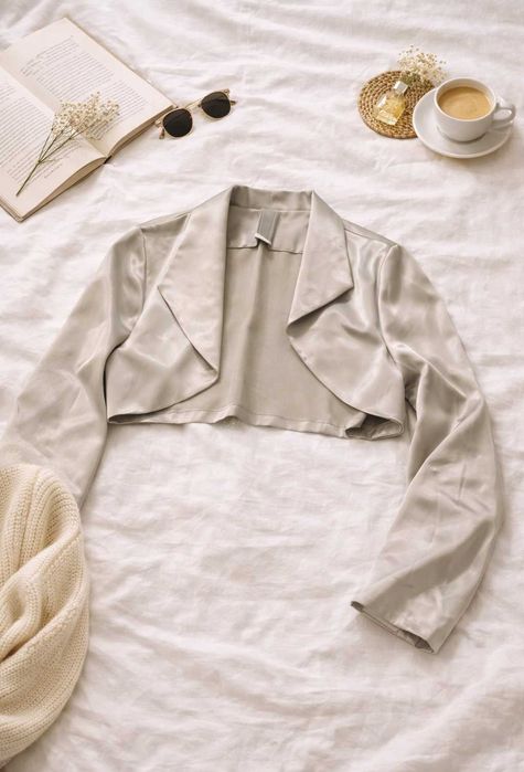 Krótki żakiet satynowy | champagne | elegancki | Bolerko