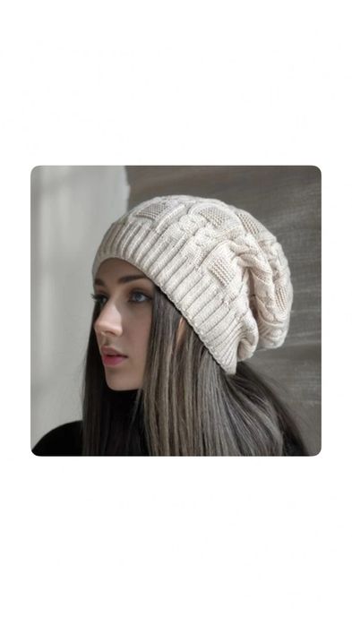 Зимова шапка-біні Skullies жіноча товста в’язана бежева
